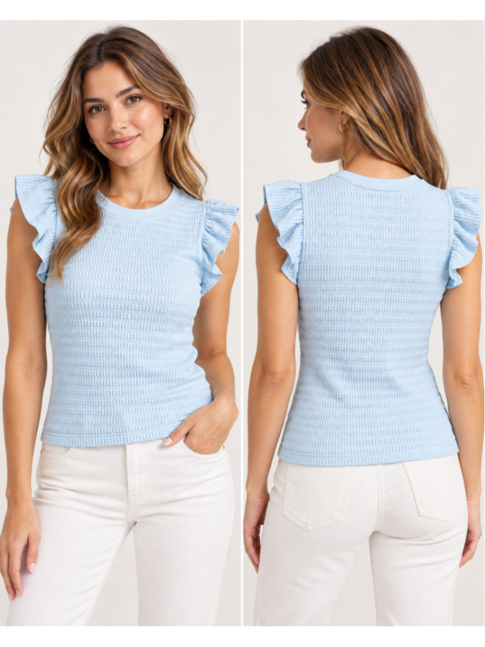 Maeve Anthropologie Light Blue Textured Ruffle Sleeve Top Size XS NWT